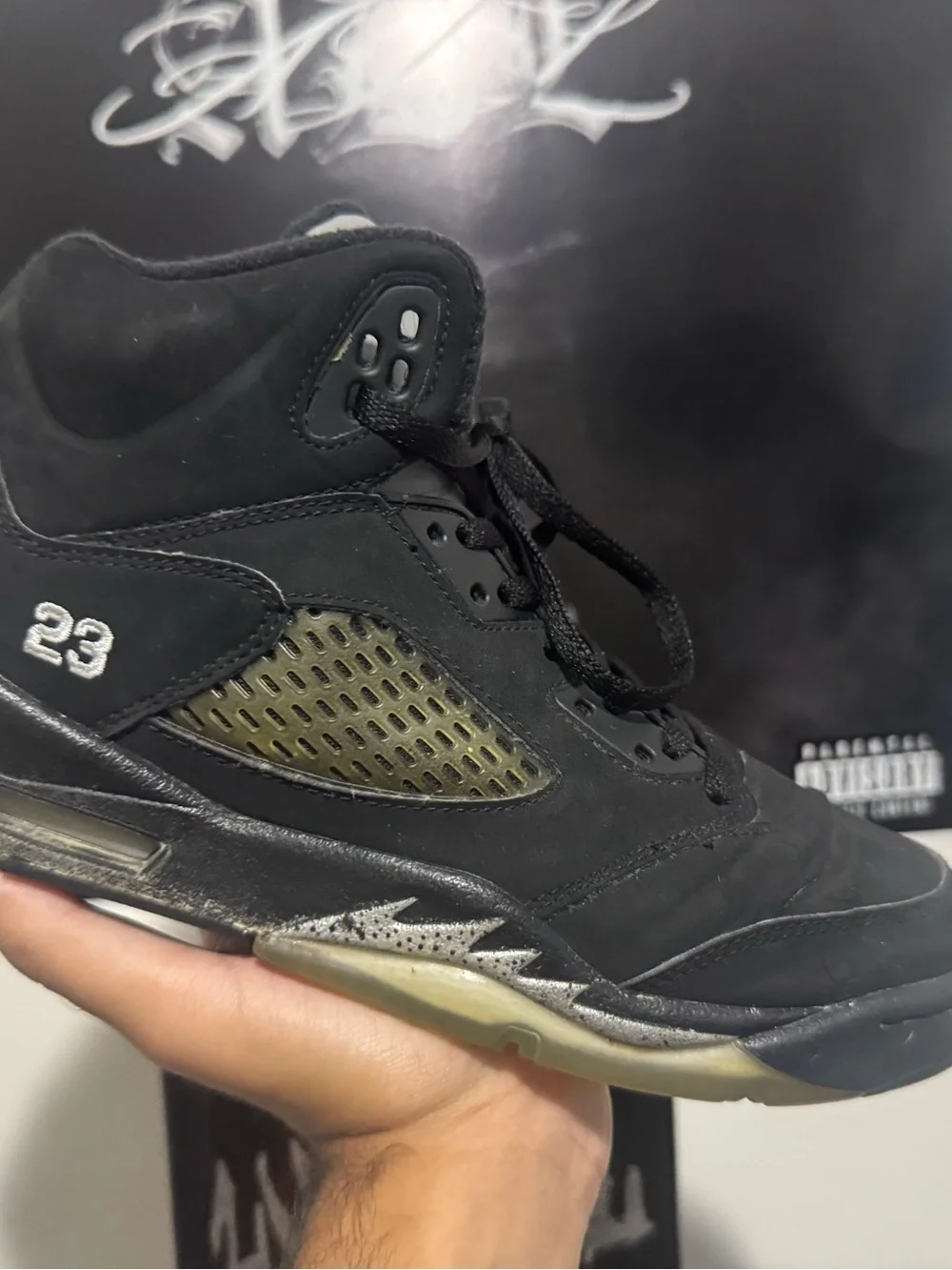 2007 Nike Air Jordan 5 Retro Black Metallic Size 6.5